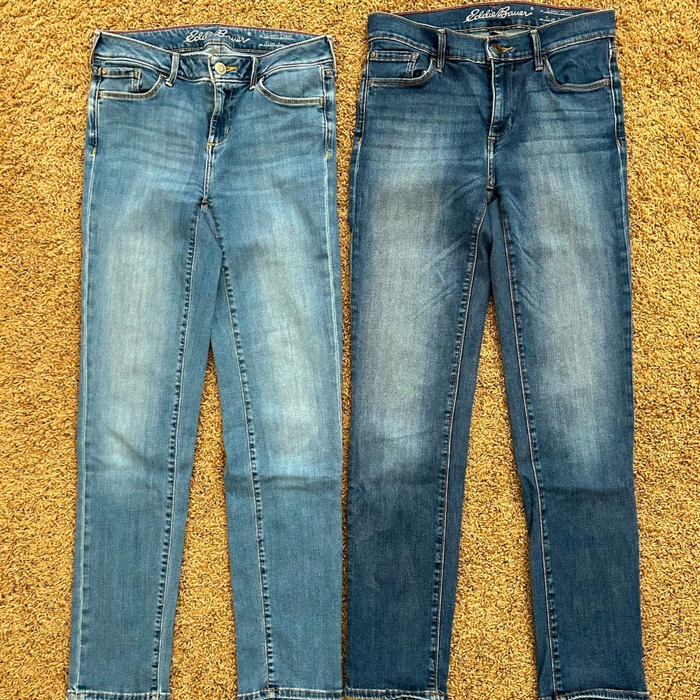 2 pair EDDIE BAUER Women’s Elysian Slightly Curvy Slim Straight Jeans size 4